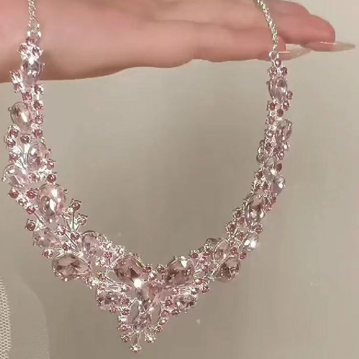 Wholesale Pink rhinestone necklace, new light luxury exquisite design, collarbone chain