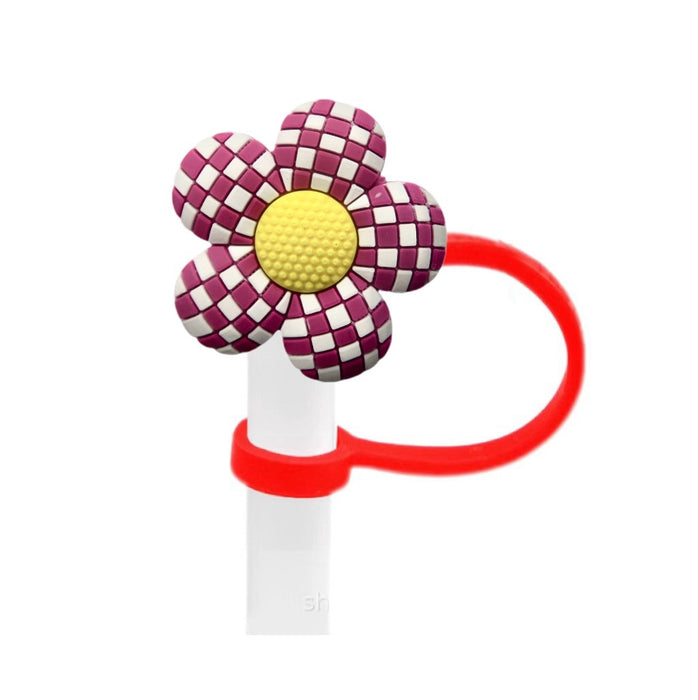 Wholesale Colorful flower shaped straw cap 8/10mm reusable water cup straw stopper straw cap in stock
