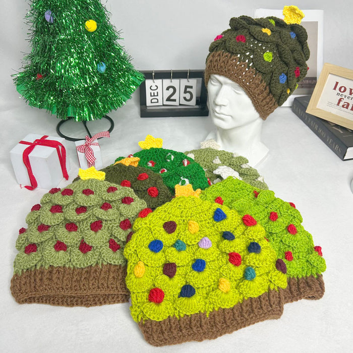 Wholesale Christmas handmade yarn knitted hat for autumn and winter warmth Christmas tree star Christmas hat