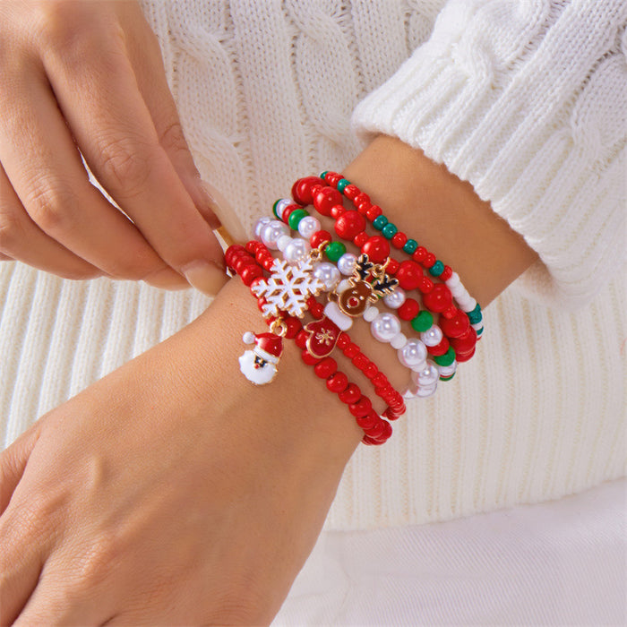 Wholesale Christmas polymer clay bracelet fashionable and versatile elk Christmas tree snowflake pearl glass crystal bracelet