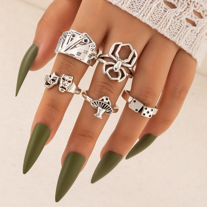 Wholesale Mushroom Love Moon Leaf Alloy Ring 7-piece Set JDC-RS-YongG004
