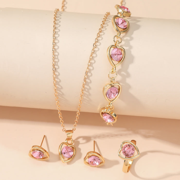 Wholesale Alloy Crystal Heart Necklace Jewelry Four-piece Set JDC-NE-Liyang007