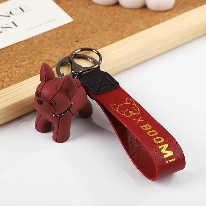 Wholesale Bronzing BOOM Dog Keychain Cute Doll Keychain Leather Wristband Cartoon Puppy Car Keychain Pendant