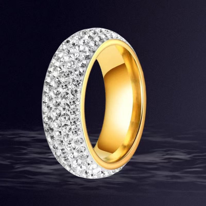 Wholesale Small niche curved full diamond five row full diamond titanium steel ring, fashionable diamond ring