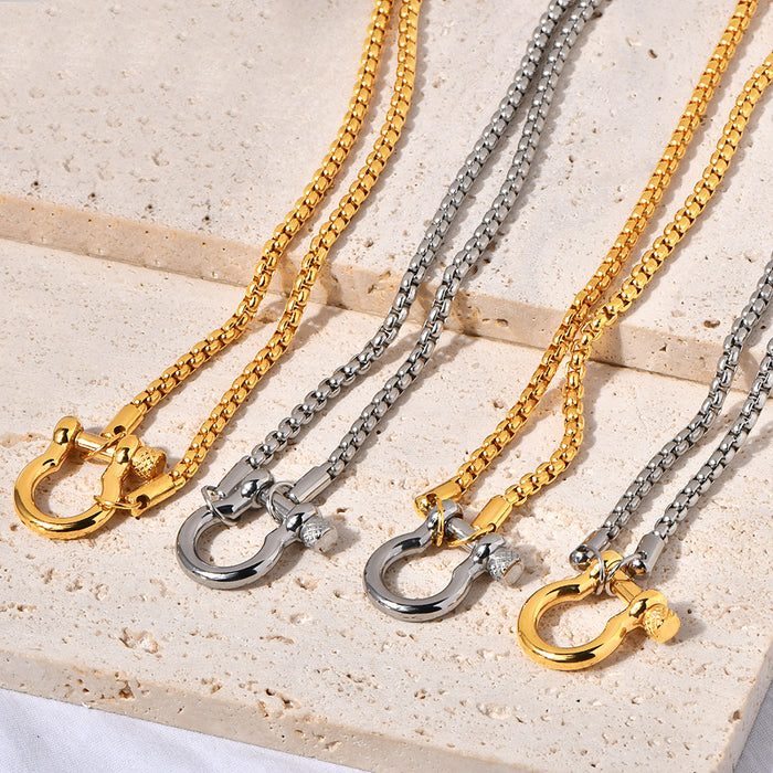 Wholesale  stainless steel box chain female male hypoallergenic mountaineering buckle necklace