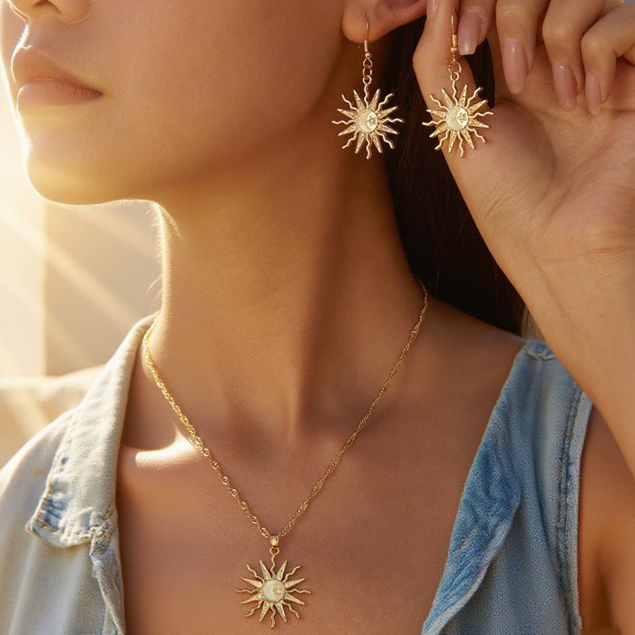 Wholesale Multi-Layer Sun Pendant Necklace Gold Alloy Trendy Fashion Accessory