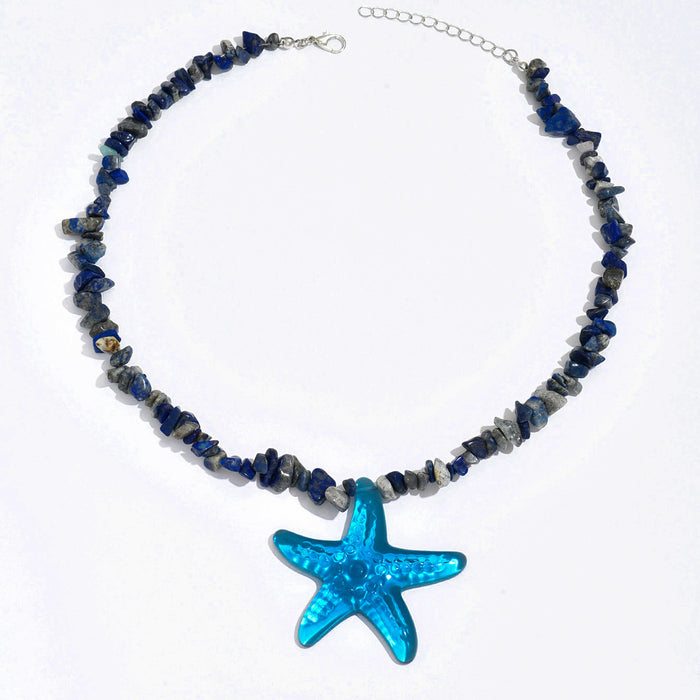 Wholesale Natural Gravel Beaded Necklace for Women Starfish Pendant Clavicle Chain