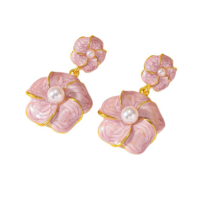 Wholesale Flower Earrings Pink Zinc Alloy Electroplated Fashion Accessory MOQ≥2