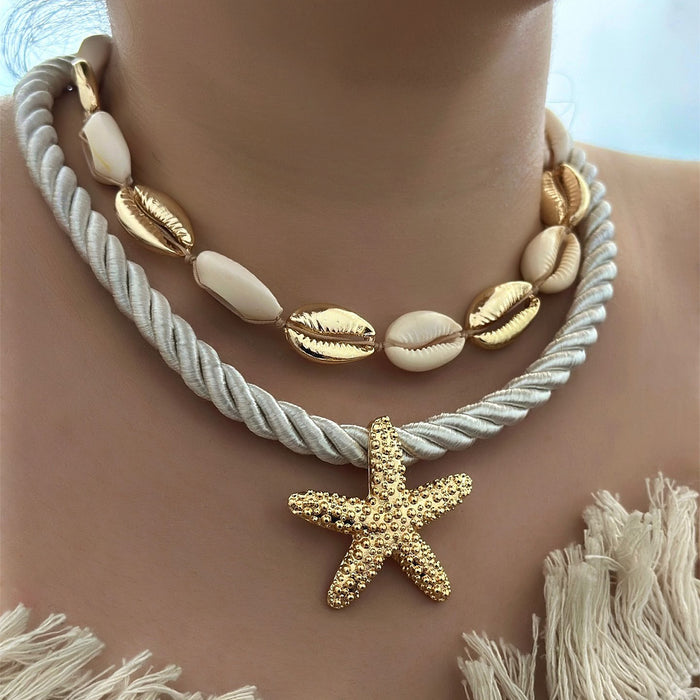 Wholesale Beach Style Alloy Starfish Necklace Fashion Shell Chain Necklace
