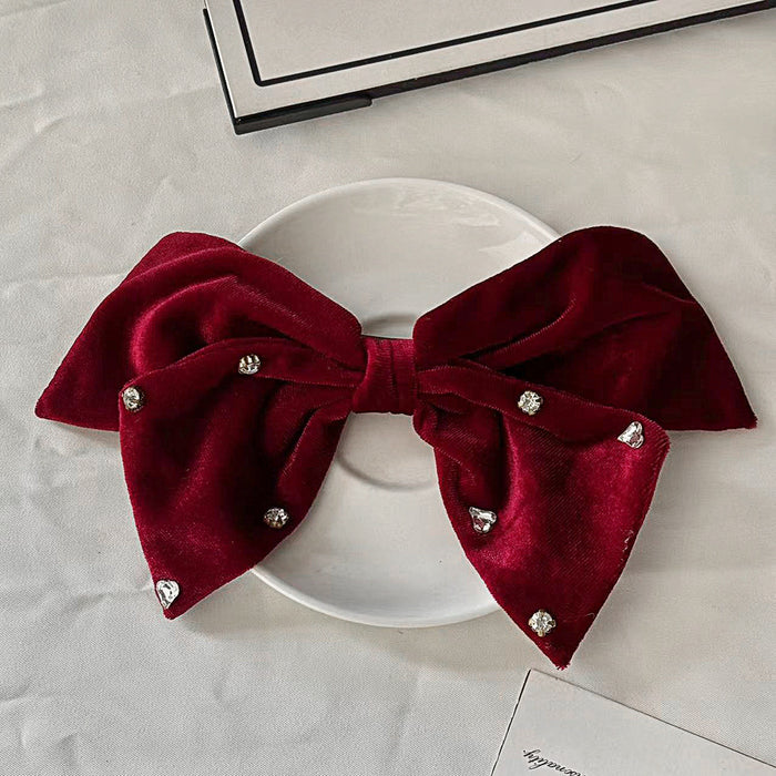 Wholesale Princess Hairpin Rhinestone Sweet Bow Tiara Velvet Back of Head Light Luxury Large Red Hairpin New Year Hair Accessories