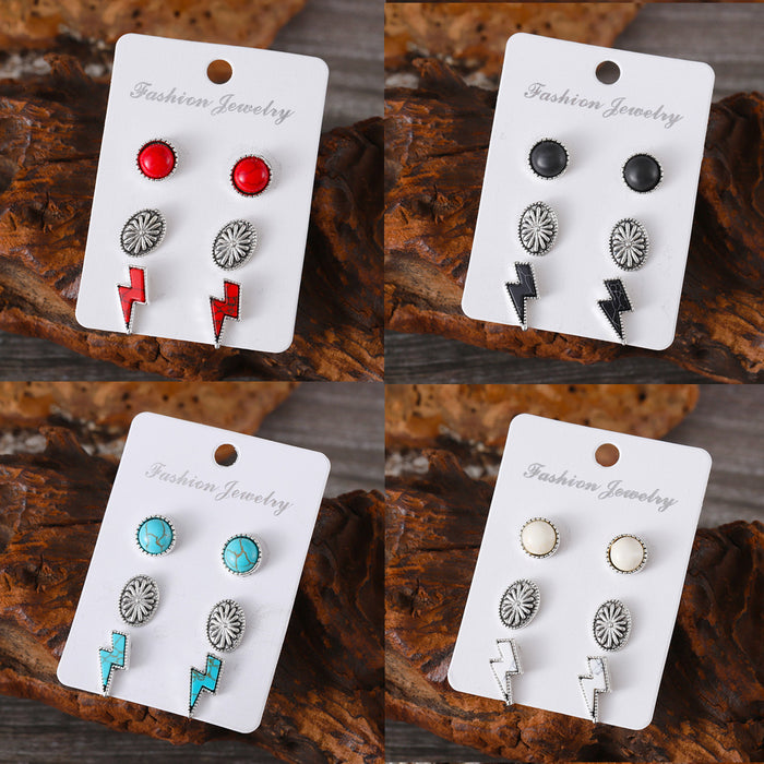 Wholesale Personalized Western style lightning turquoise inlaid pumpkin flower earrings ethnic style Bohemian simple earrings