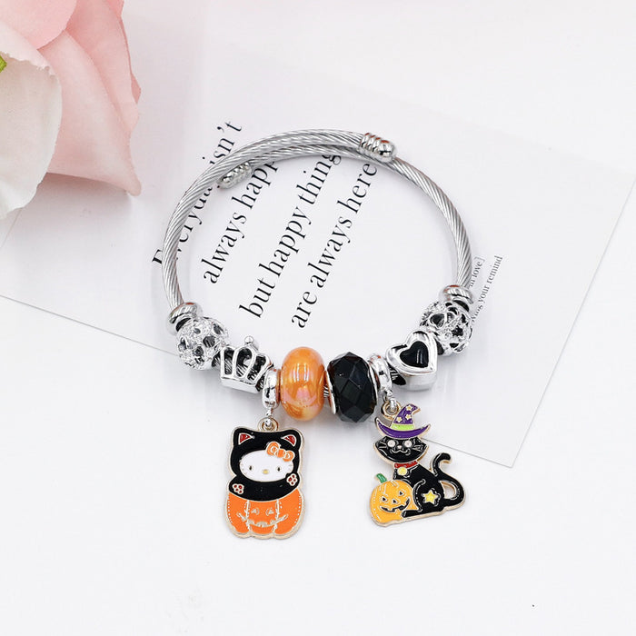 Wholesale Women' s Stainless Steel  Skull Ghost Beaded Bracelet MOQ≥2