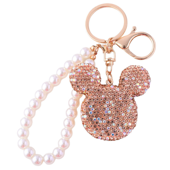 Wholesale  bear keychain full diamond pearl chain key