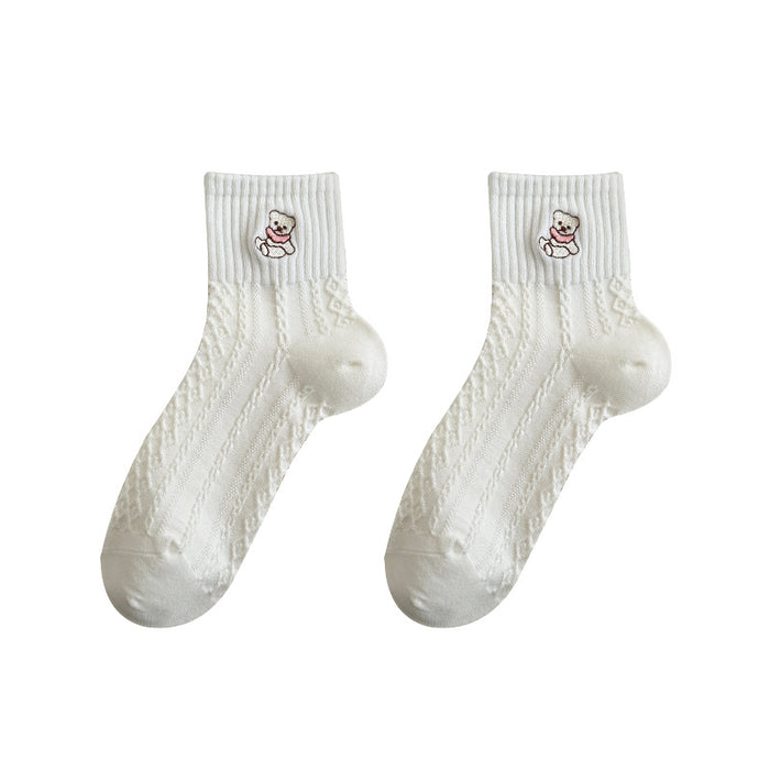 Wholesale Socks with cartoon striped embroidery, mid tube cotton socks, versatile socks