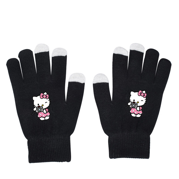 Wholesale Cat Pure Color Black Knitted Wool Gloves