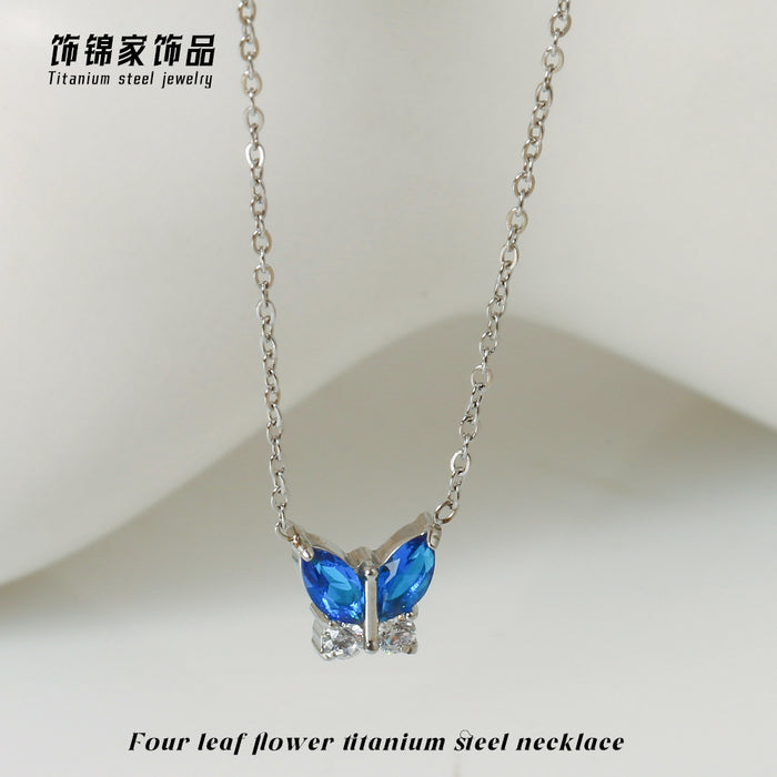Wholesale Gold Butterfly Zircon Pendant Necklace Titanium Steel Fashion Jewelry MOQ≥2