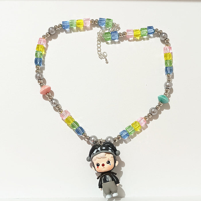 Wholesale Crystal Acrylic Beaded Classic Black and White Clown Little Witch Cute Grain Short Necklace