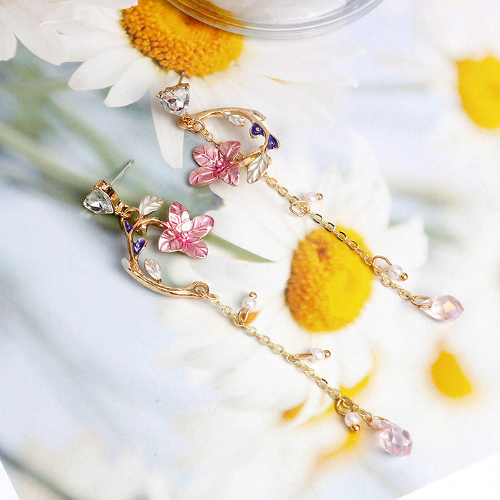 Wholesale Temperament flower earrings asymmetrical long earrings