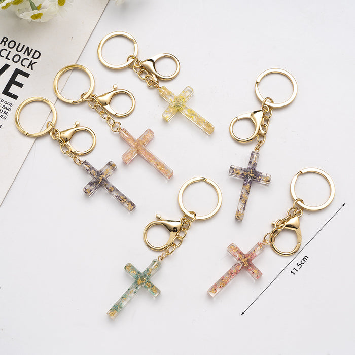 Wholesale Popular handmade drip glue real flower creative cross keychain creative hanging bag