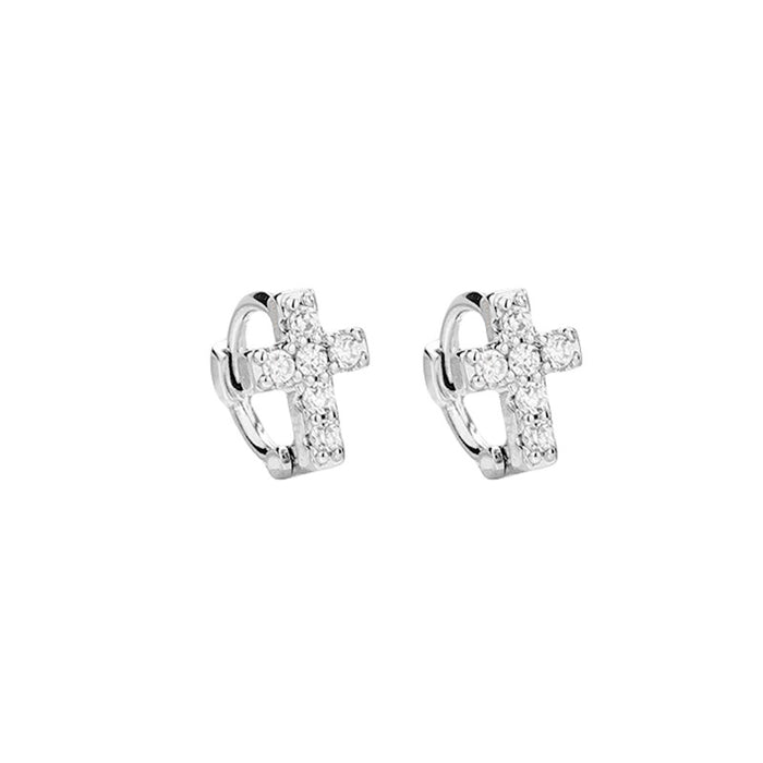 Wholesale Sparkling Diamond Cross Ear Buckle Earring Cross shaped Design Geometric Zircon Earrings