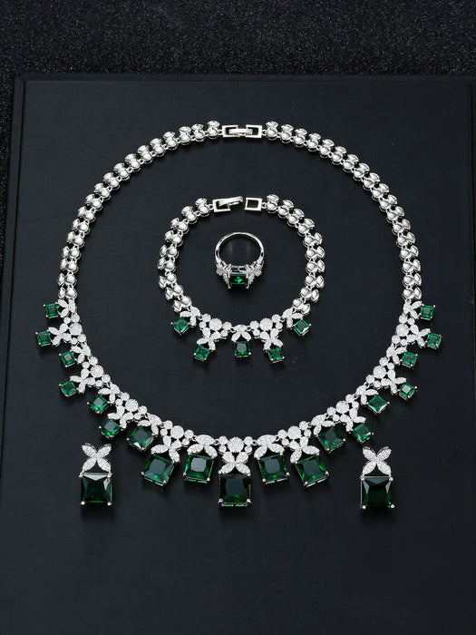 Wholesale Zircon Earrings Necklace Bracelet Ring Four-piece Dinner Wedding Party