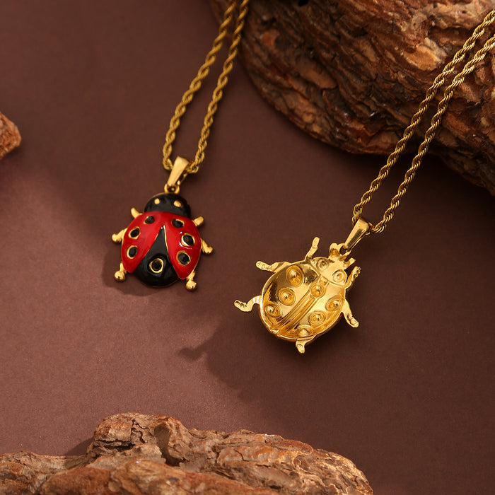 Wholesale Colorful Enamel Ladybug Stainless Steel Necklace
