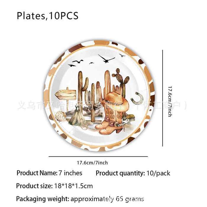 Wholesale Western Horse Racing Cowboy Kentucky Derby Party Set Paper Plates Napkins Tablecloth Tableware Horse Racing Theme