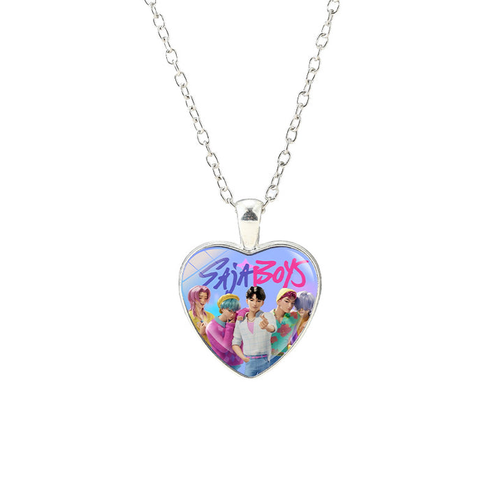 Wholesale Anime Kpop glass heart pendant Necklaces