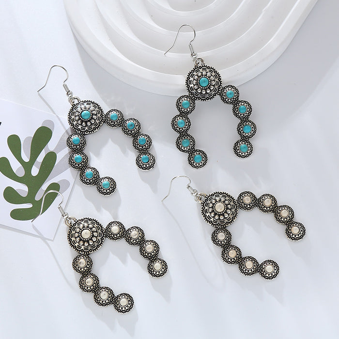 Wholesale Vintage alloy oversized earrings inlaid with turquoise