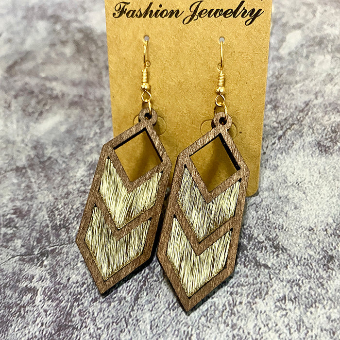 Wholesale Leopard print cow pattern genuine leather earrings Western geometric inlaid earrings hollow earrings