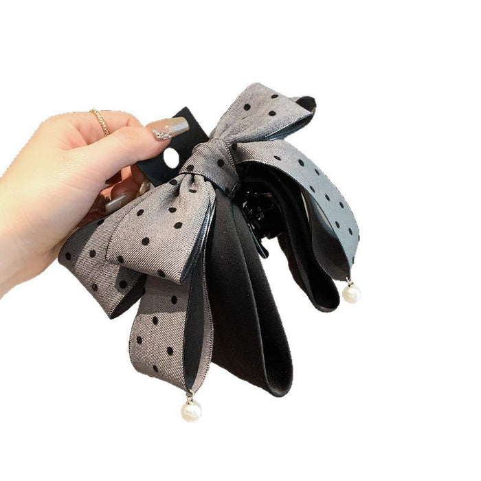 Wholesale  Polka Dot Ponytail Clip for Women Satin Bow Sweet Hair Clip Half-Tied Hair  Clip