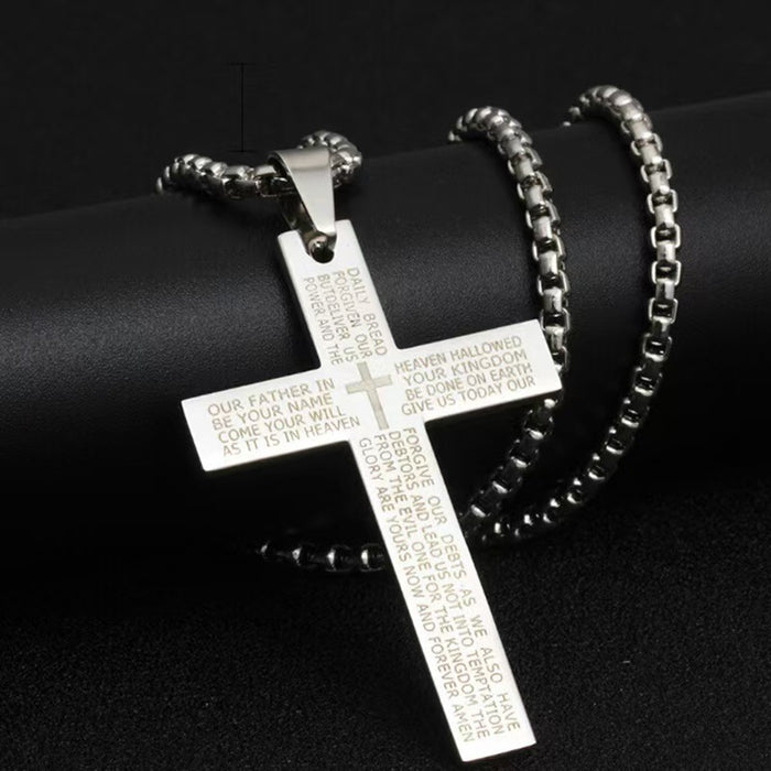 Wholesale Trendy new engraved stainless steel necklace, personalized and versatile, titanium steel cross pendant, engraved jewelry