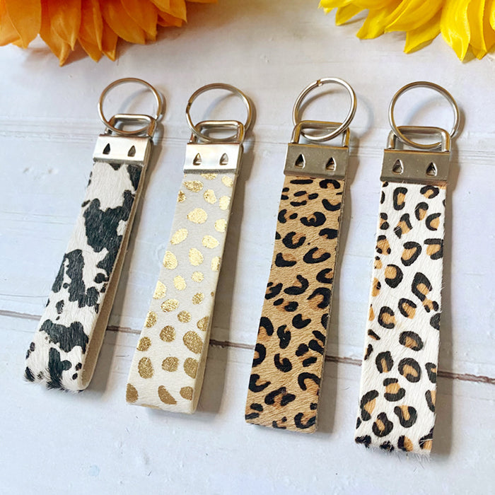 Wholesale Vintage Cow Leopard Print Leather Keychain Trendy Bag Charm