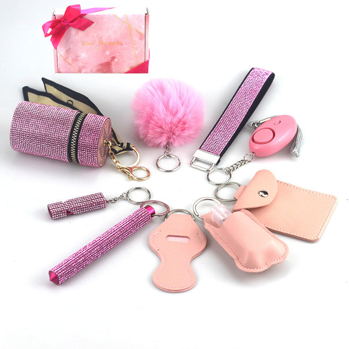 Wholesale Multifunctional Leather Pom Pom Keychain Diamond 9-piece Set JDC-KC-TouMS046