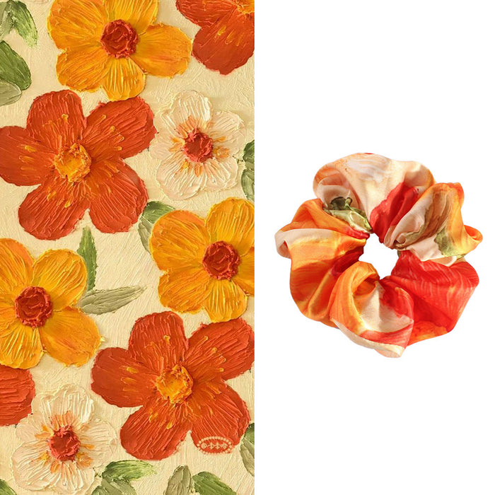 Wholesale Oil painting-inspired satin Hair Scrunchies