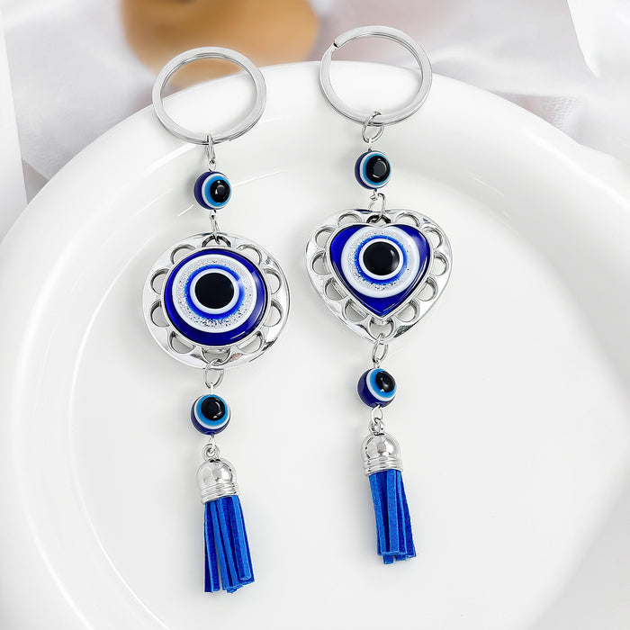 Wholesale Brilliant Diamond Blue Eyes Devil' s Eye Tassel Keychain Accessories Bag Pendant