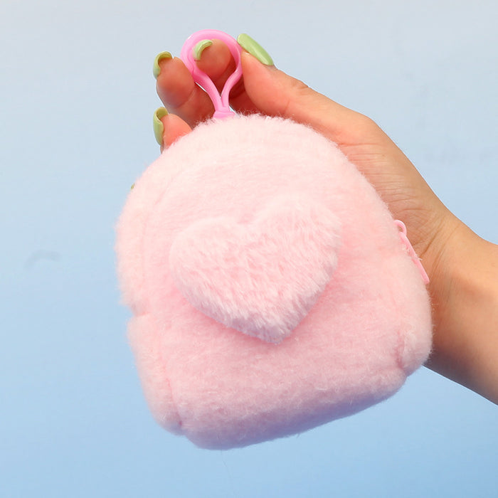 Wholesale Stylish Heart Shaped Plush Pouch For Women Coin Wallet Earphone Case Card Holder Gift Everyday Use