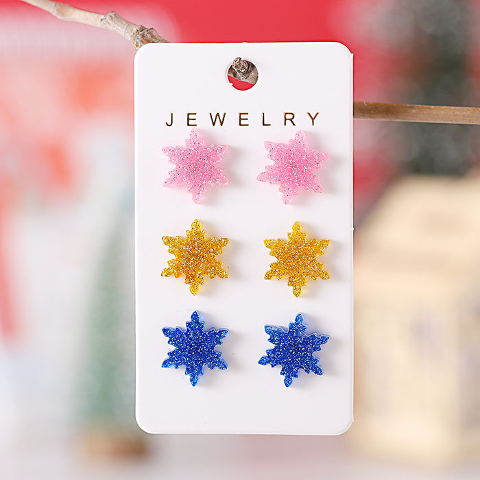 Wholesale Christmas Winter Colorful Snowflake Sequin Earring Set
