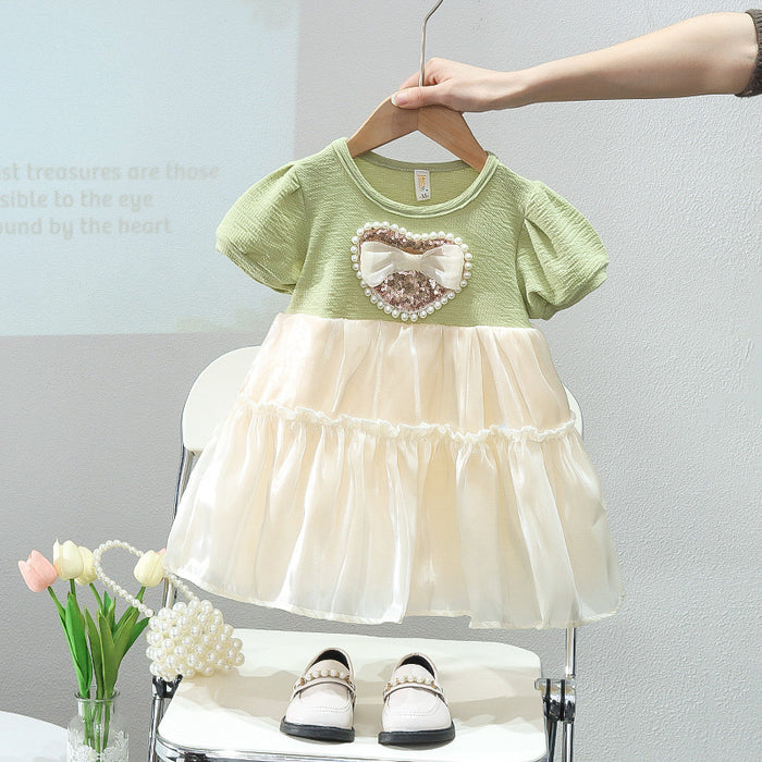 Wholesale Bowknot Puff Sleeve Children's Dress JDC-CTS-MianY033