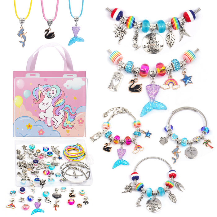 Wholesale Cute Cartoon Unicorn Crystal diy Children's Jewelry Women's Gift Bracelet Set