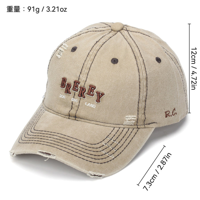 Wholesale Washed Cotton Frayed Edge Baseball Cap with Retro Letter Embroidery for Women Summer Sun Protection