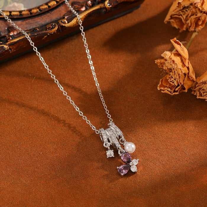 Wholesale Titanium Steel Butterfly Pendant Necklace with Pearl and Crystal Accents - Trendy Jewelry Accessory