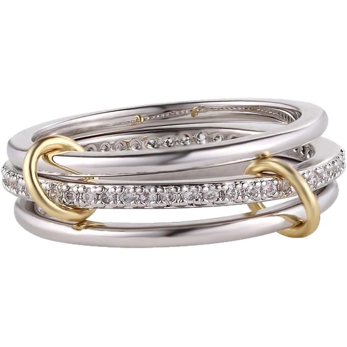 Wholesale Real gold electroplated smooth sparkling diamond three piece ring set, copper decoration simple ring