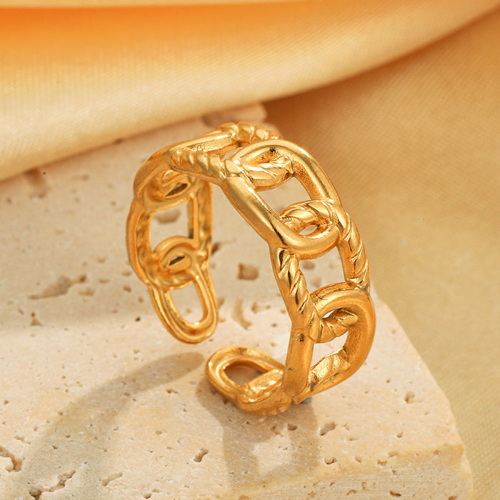 Wholesale Popular stainless steel leaf ring, personalized minimalist style, high-end light luxury, adjustable opening titanium steel ring