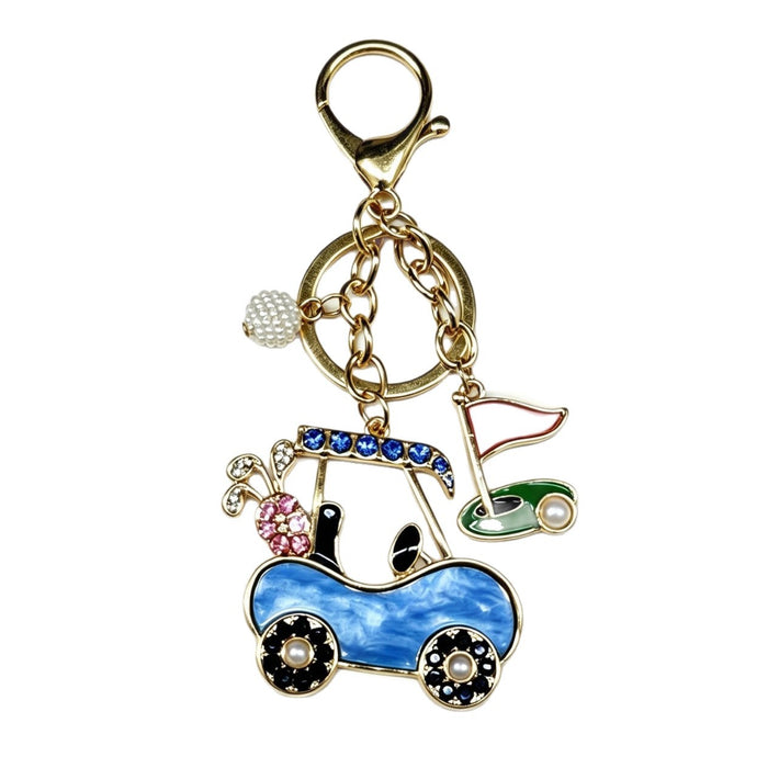Wholesale Golf Themed Keychain With Rhinestone Pearl Accent Gold Metal Key Ring Fashion Car Key Accessory Everyday Gift For Resale