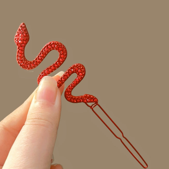 Wholesale  Red Snake Hairpin Rhinestone One-word Clip  Full Diamond Hair Accessories Side Clip Niche Headwear Hairpin Children