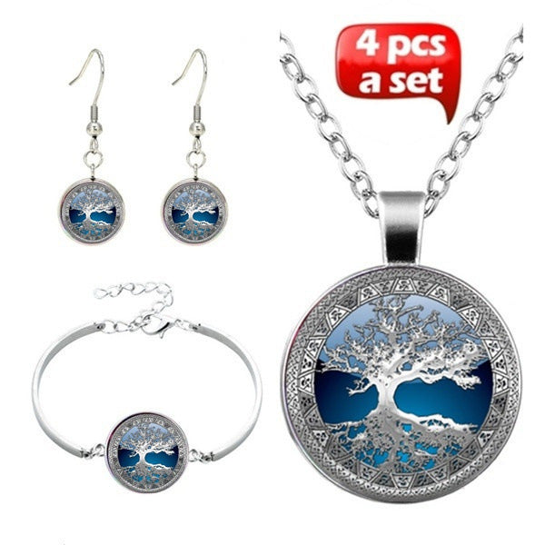 Wholesale Tree of Life Time Gemstone Necklace Bracelet Earring Jewelry Set JDC-ES-HaoH006