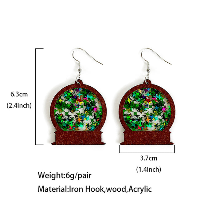 Wholesale Christmas earrings acrylic inlaid wood imitation glass ball