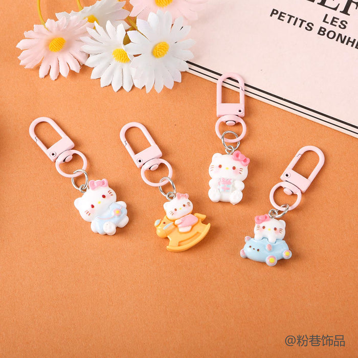 Wholesale Chic Cute Cat Keychain Bag Charm Plastic Resin Pendant Car Key Accessory Sweet Pink Design For Couples And Gift