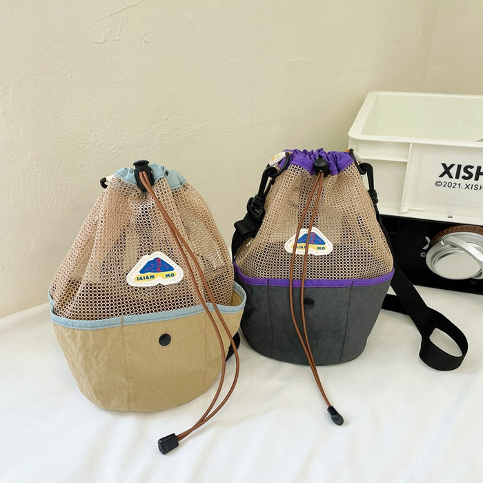 Wholesale Drawstring Shoulder Bag Mesh Splicing Foldable Kids' Backpack